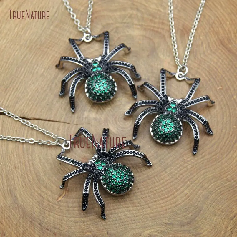 

Wholesale Black Zircon Czech Beads Micro Pave Pendant Spider Insect Tiny Charm Long Chains Design For Sale In 18 Inch NM10377