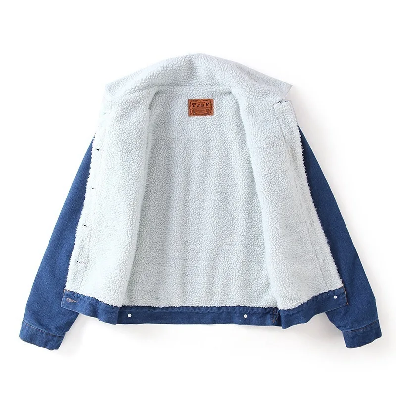 Coréen Jeans Femme Bf D'agneau Augmenter Femelle Denim Hiver Cowboy Blue Cottonwomen Fourrure De Manteau Faux Automne Épais Survêtement Veste Lâche qBnwPq17