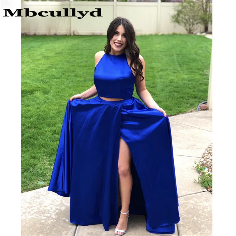 long blue dress with split