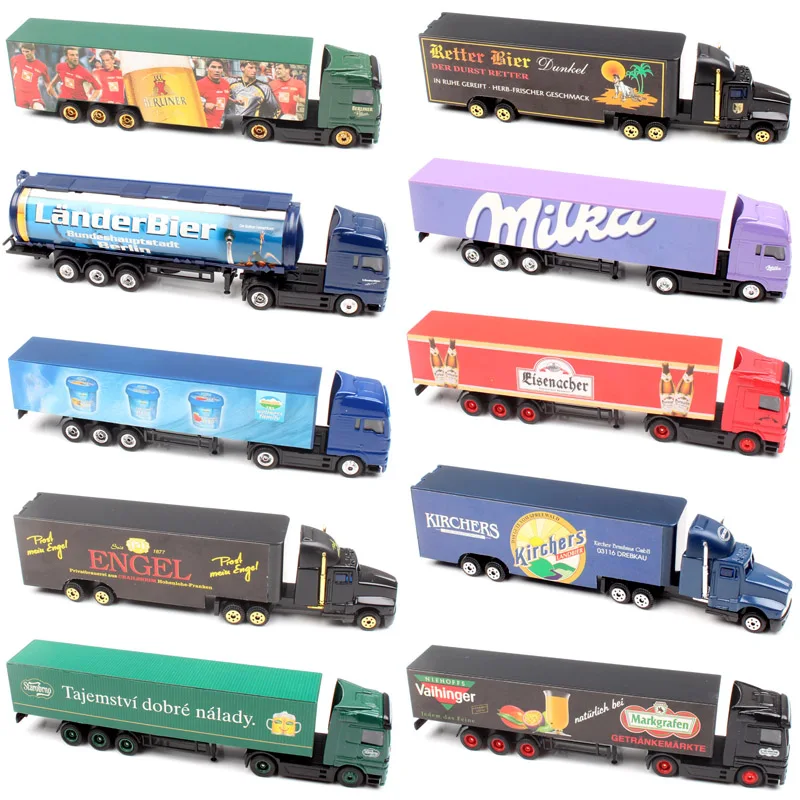 

1/87 Scale high speed mini German Advertising road cargo vehicle container heavy Trucks lorry car diecast wagons model Toys kid