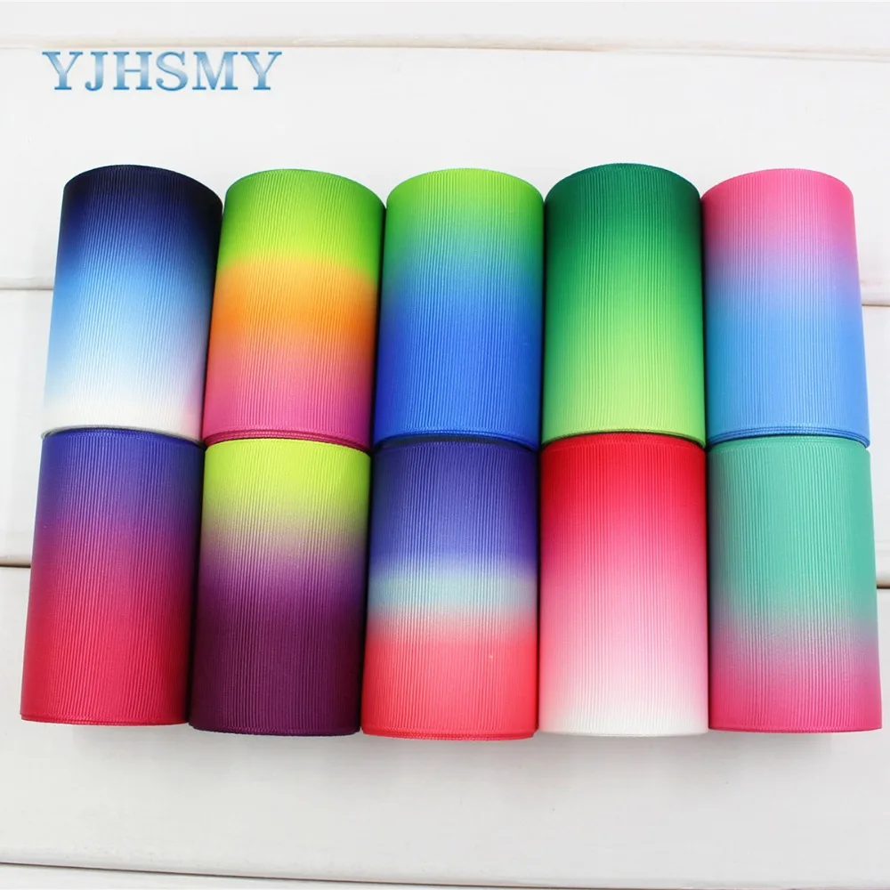 

174011,2 yards 3" 75mm Rainbow gradient color Printed grosgrain ribbons,DIY handmade materials,wedding gift wrap