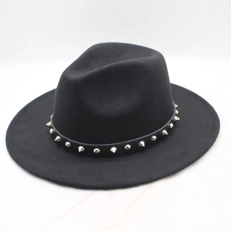 Осень зима шерстяной ремень пряжка джазовый Топ шапка для Для женщин чувствовал мягкая фетровая шляпа с широкими полями шляпа Laday котелок Картежник Top Hat - Цвет: black