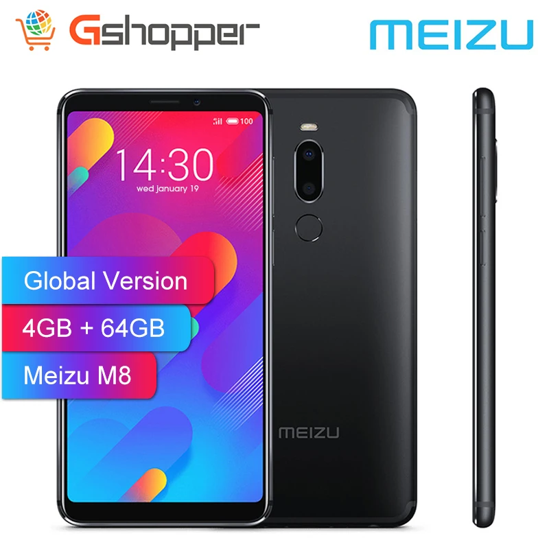 Скидка Глобальная версия Meizu M8 V8, 4 ГБ, 64 Гб ПЗУ, мобильный телефон Helio P22, четыре ядра, 5,7 дюймов, полный экран, камера 12,0 МП, сканер отпечатков пальцев, ...