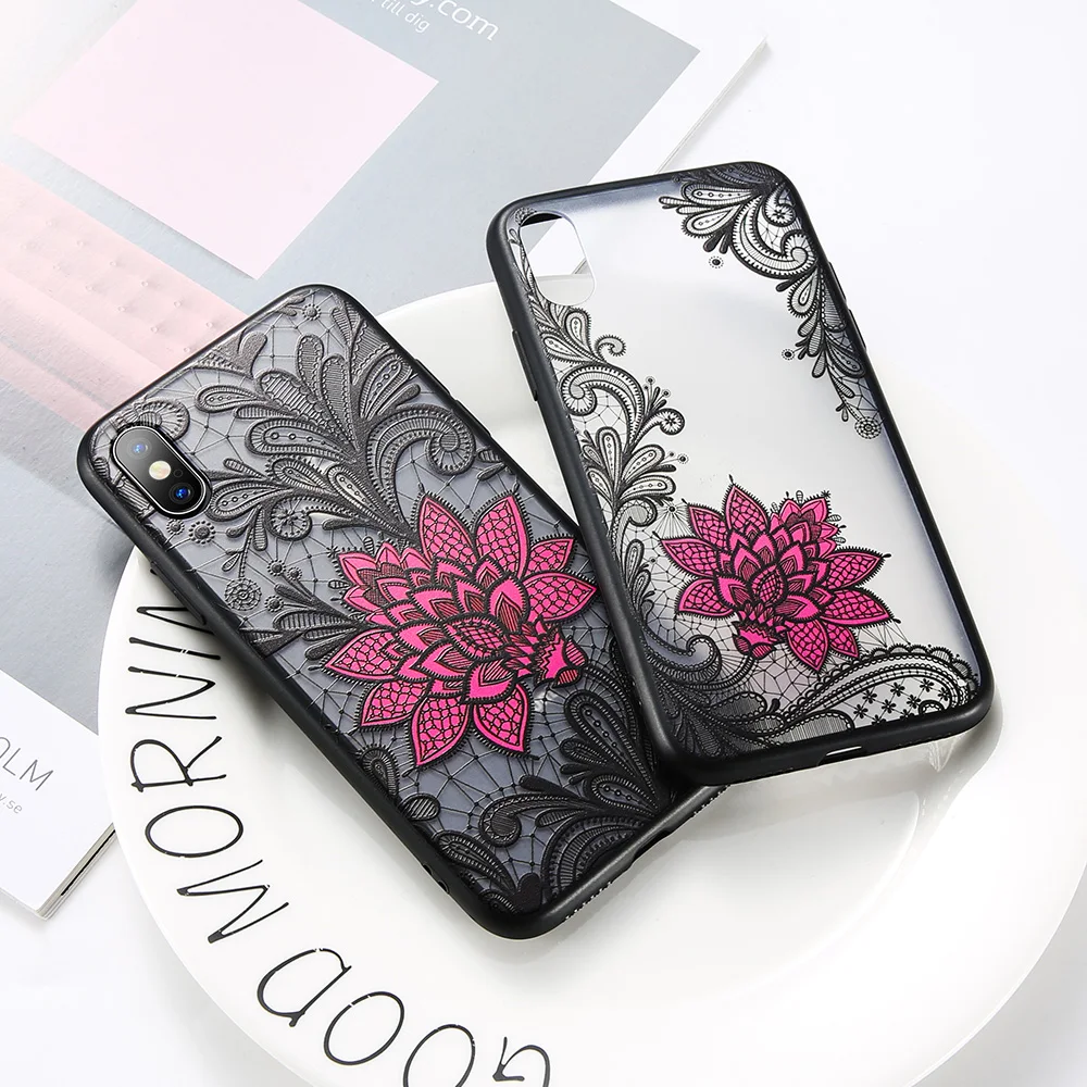 Color : Black, Size : for iPhone 11 RUNEEE Case for iPhone XR 7 8 Plus Luxury Lace Flower Back Case for iPhone 11 Pro 11 Pro Max XS Max XR X Capinhas 