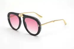 Высококачественные овальные оправы женские складные солнцезащитные очки Винтажные Солнцезащитные очки с заклепками пластиковый жемчуг
