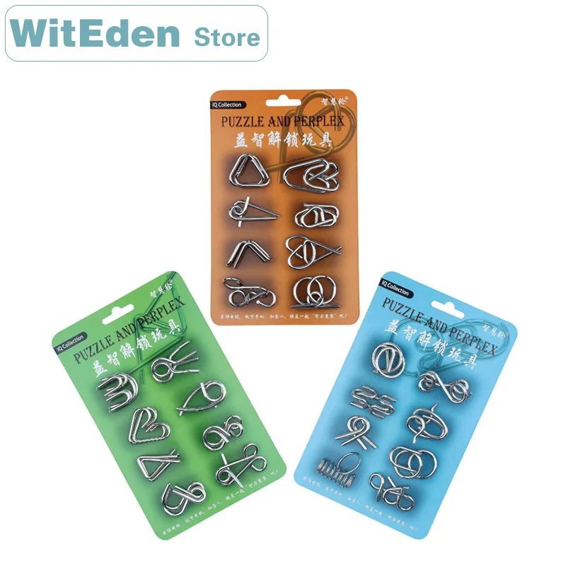 

3D Metal Wire Puzzle and Perplex Intelligence Buckle 8PCS/Sets Classic Knot Interlocking IQ Collection Antistress Lock Game Toys