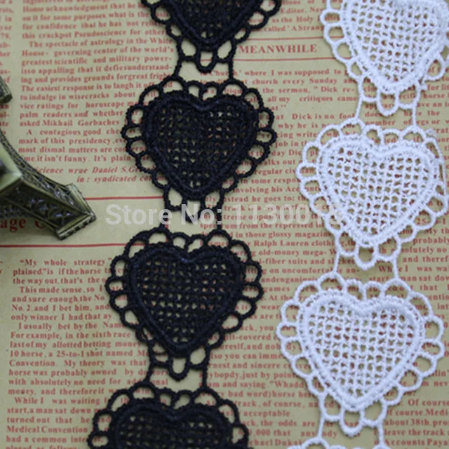 

30Yards/lot 5cm Width White Black Heart Shaped Lace Trim DIY Garment Accessories African Cord Lace Home Decoration Sewing Ribbon