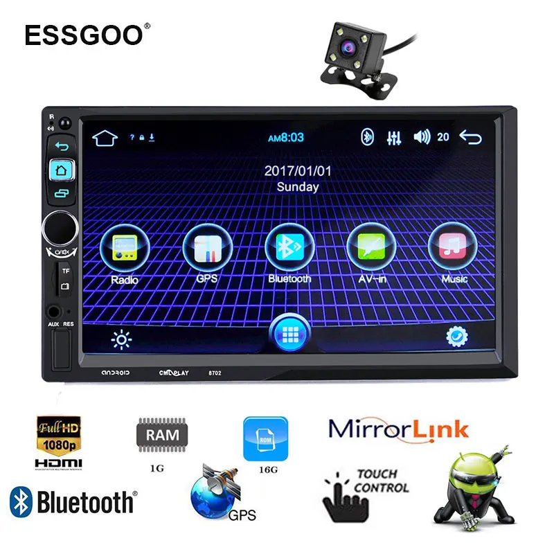 

7'' Android 6.0 Gps Navigation 2 Din Car Radio Mp5 Player 1+16G Autoradio Bluetooth Wifi Rear View Camera Navigator Free Map