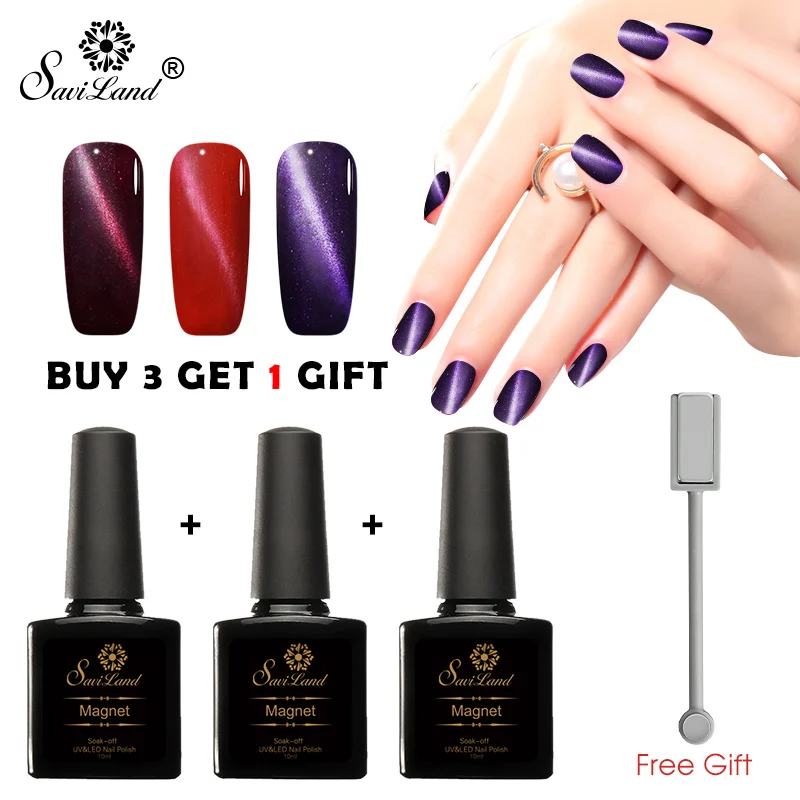 

Saviland Buy 3 Get 1 Gift 10ml Magnetic Cat Eyes UV Gel Nail Polish 3D Effect Gel Lacquer Glitter DIY Chameleon Nail Gel Vernis