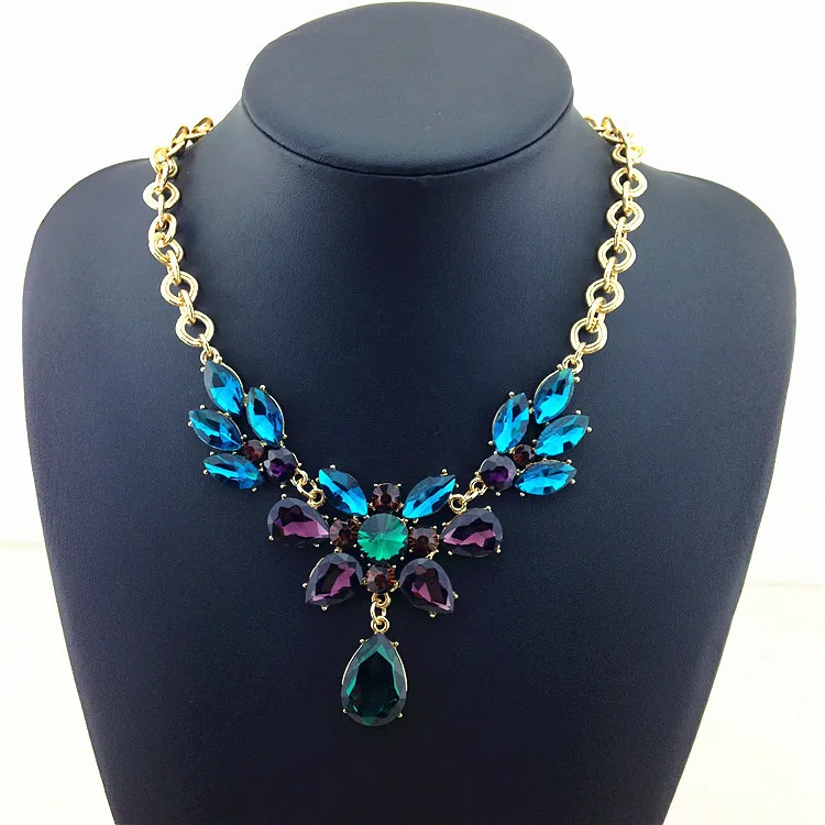 Statement Necklace Women Costume Jewelry Fashion Water Drop Crystal Necklaces & Pendants Collier