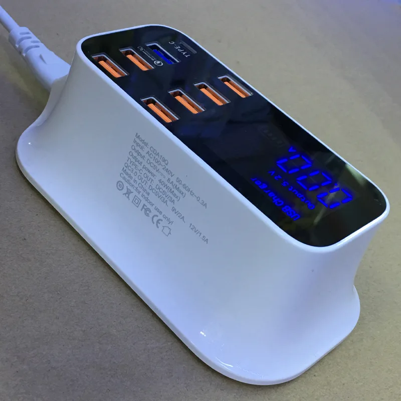 QC3.0 TYPE-C Smart LED Display 8 USB USB-C port Mobile Charger For iPhone Samsung Huawei Xiaomi AC Adapter EU US UK AU Plug
