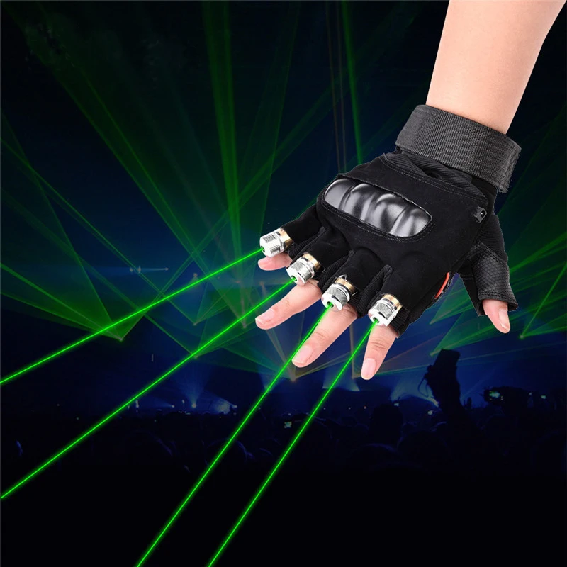 Skup Super fajne 1Pc czerwone rękawice z zielonym laserem scena taneczna oświetlenie sceniczne z 4 sztuk laserów i LED Palm Light dla DJ Club Party bary