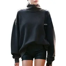 Для женщин модные Свободные Твердые Толстовка зима с длинным рукавом Водолазка кофты Пуловеры для женские верхняя одежда Уличная