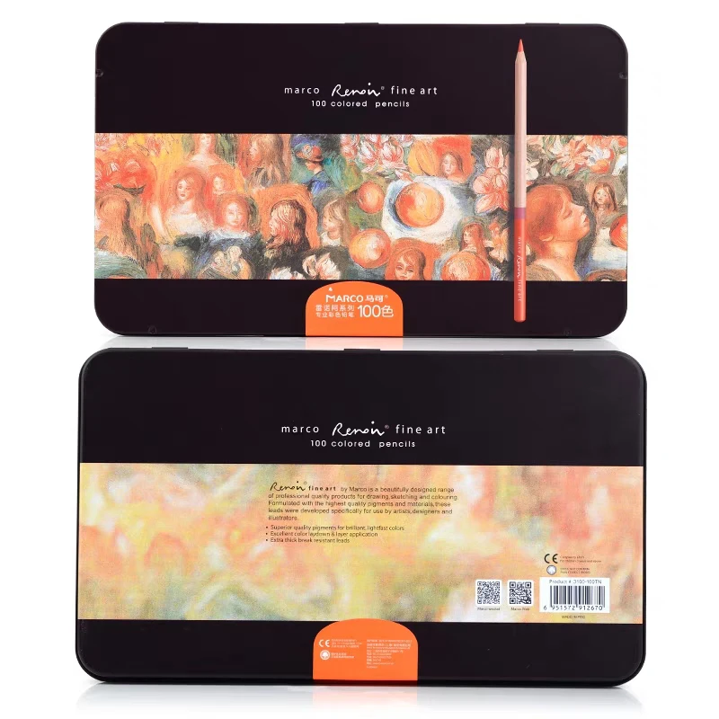 

Marco Renoir 24/36/48/72/100 Professional Oil Colored Pencils Color Drawing Pencil Tin Box Set Art Supplies School Office