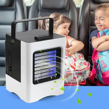 

USB Mini Air Conditioner Humidifier Potable LED Light Desktop Cooling Fan Air Cooler for Office Home Car Third Gear Adjustable