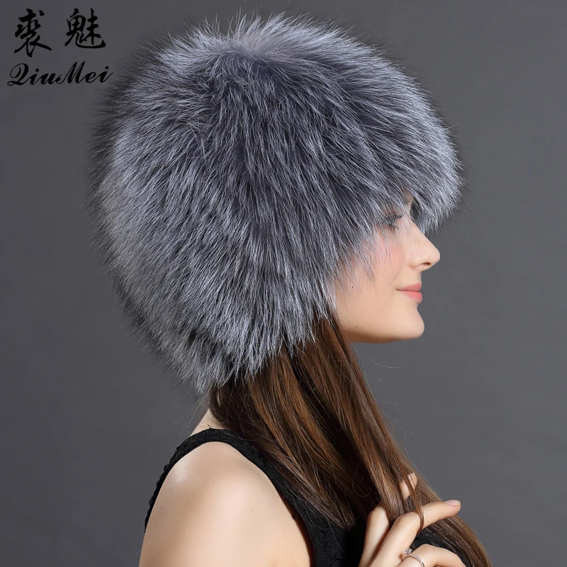 Najtaniej QiuMei kobiety prawdziwy lis futrzane czapki zimowe elastyczne luksusowe futrzane czapki dzianiny pokryte oryginalne futro szopa czapki rosyjski Bomber kapelusze