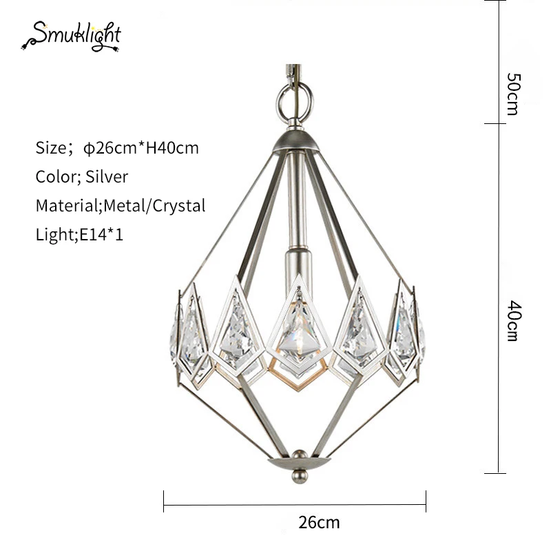 Современная промышленная винтажная лампа с нитью накаливания по форме напоминающей клетку кулон Lanp Металл Алмаз Пирамида домашний подвесной светильник подходит для ресторана/спальни E27 лампы - Цвет корпуса: Dia 26cm Silver