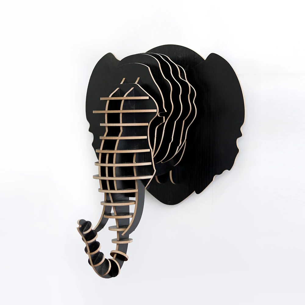 Ukuran Besar 3D Kayu Hewan Kepala Art Model Patung Patung Patung DIY