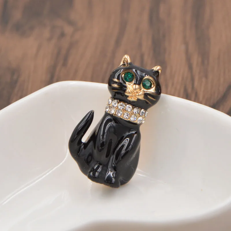 Женская брошь "Черный кот" CINDY XIANG, украшение в виде животного с эмалью и стразами, милый аксессуар для футболки, платья, жакета, сумки