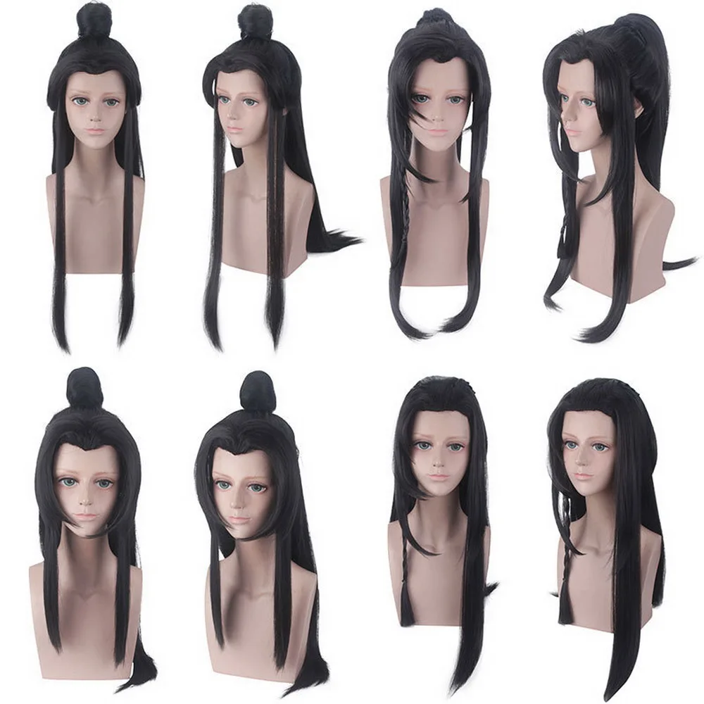 

High Quality Chinese Ancient Straight Long Black Wig Cosplay Costume Party Play Wigs With Ponytail