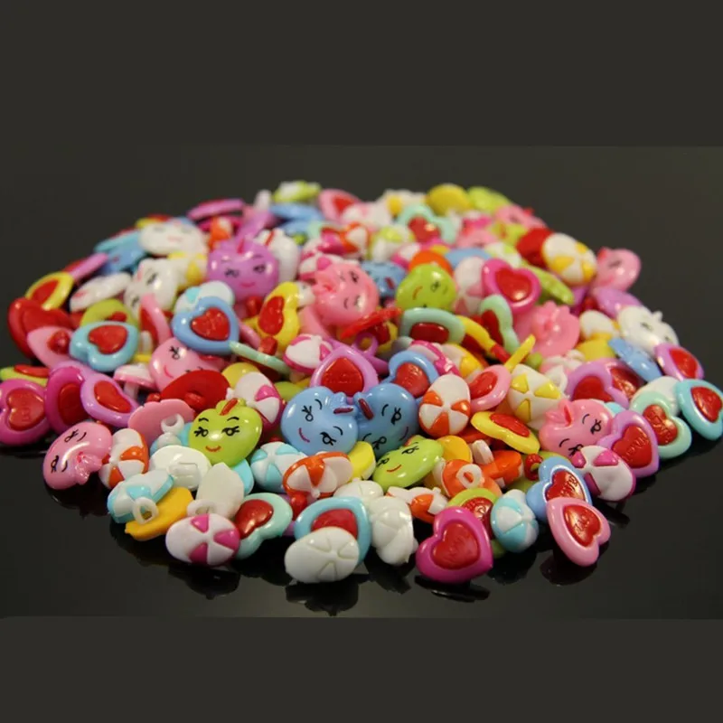 

100PCS Mix colors Plastic Apple Hat Heart ladybug mix shape buttons 1 hole Sewing children Buttons 7NK190