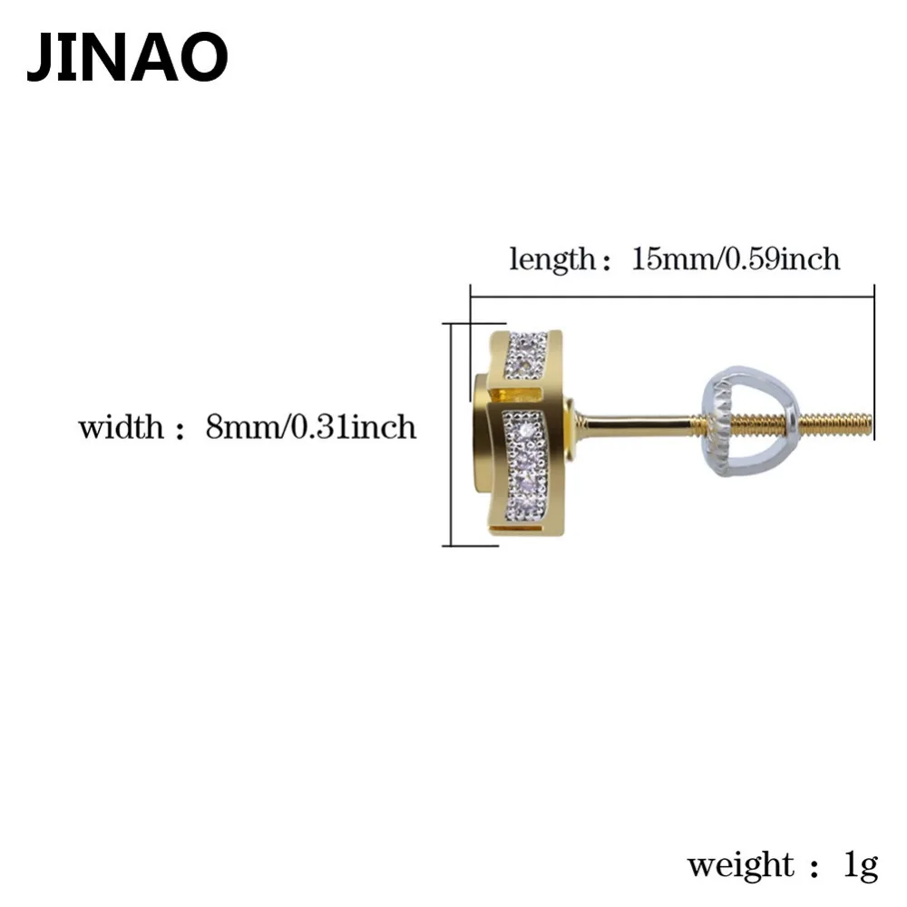 JINAO Для мужчин AAA CZ Золотой Круглый серебряного цвета серьги-гвоздики Украшенные стразами Для женщин модная обувь в стиле хип-хоп ювелирные изделия