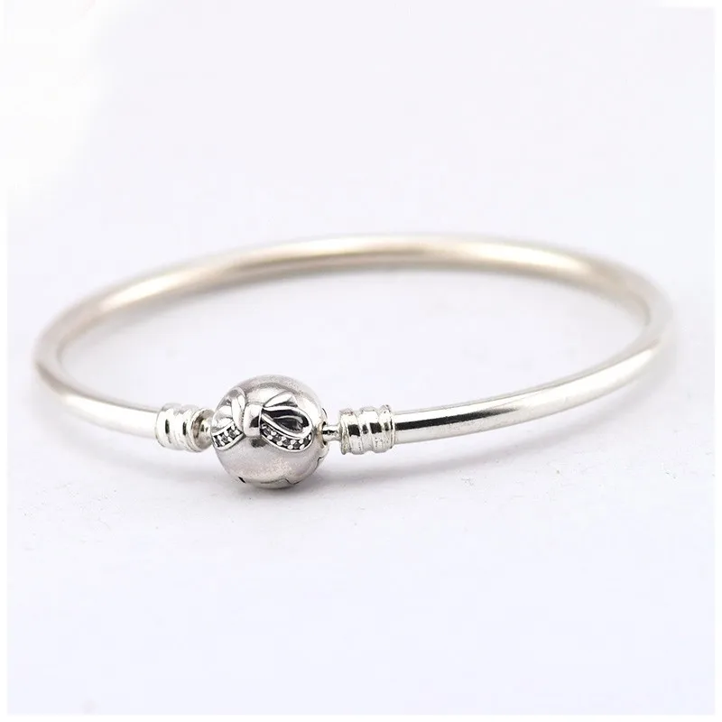 

Pandulaso Girls Silver Bangles Crystal Bow Round Clasp Fashion DIY Charms Bracelets & Bangels for Women Sterling Silver Jewelry