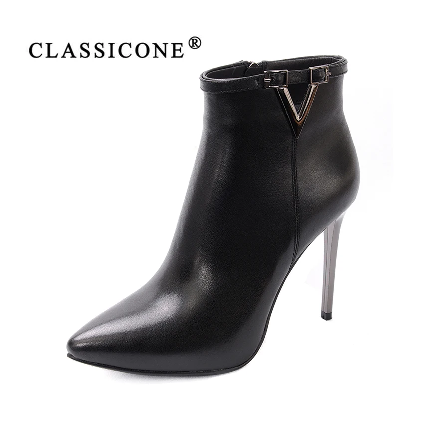 women shoes spring autumn woman ankle boots thin high heel pumps genuine leather fashion brand style luxury black CLASSICONE women shoes spring autumn woman ankle boots thin high heel pumps genuine leather fashion brand style luxury black CLASSICONE