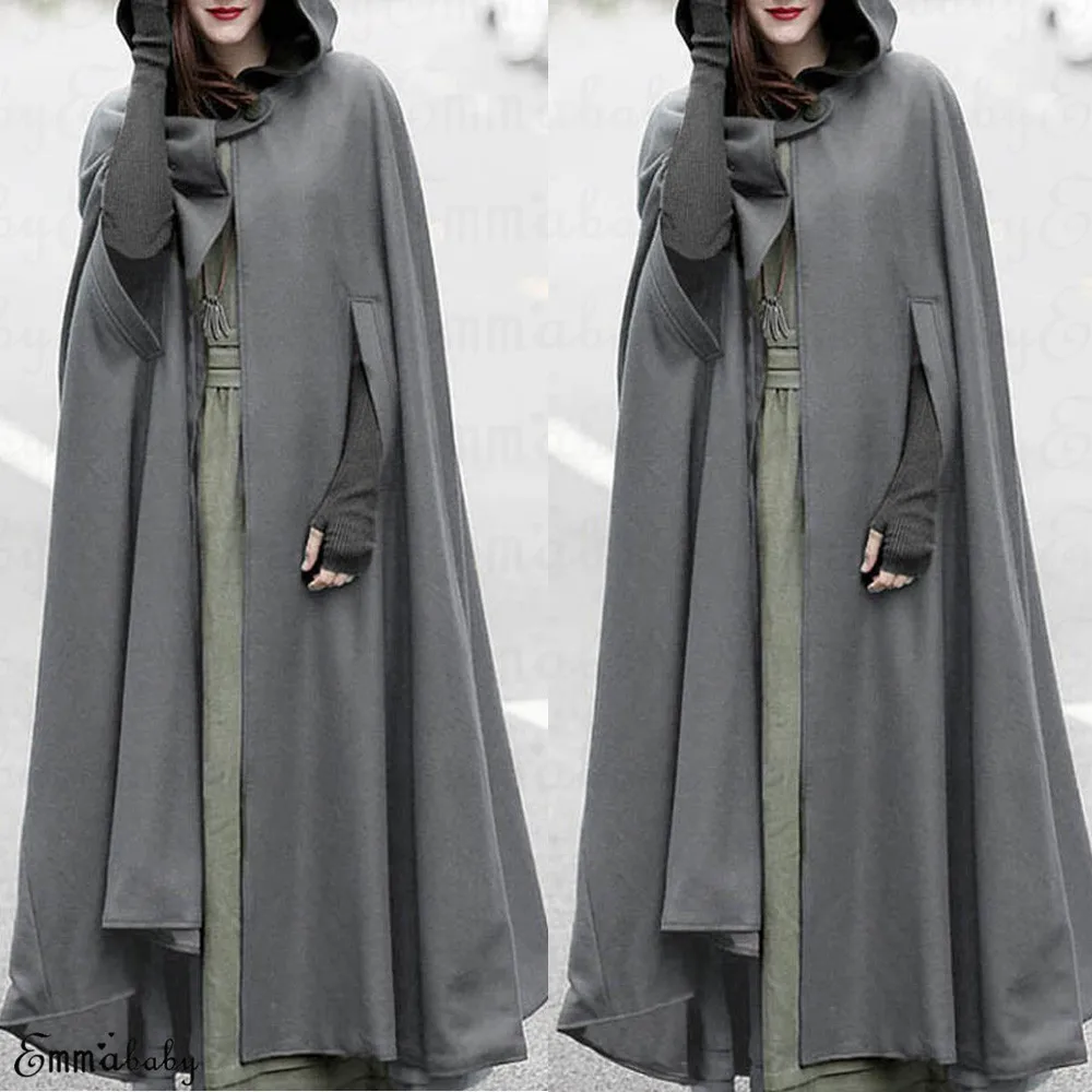 Womens Long Cape Cloak Hooded Wool Blend Coat Sleeveless Winter Poncho Cardigan