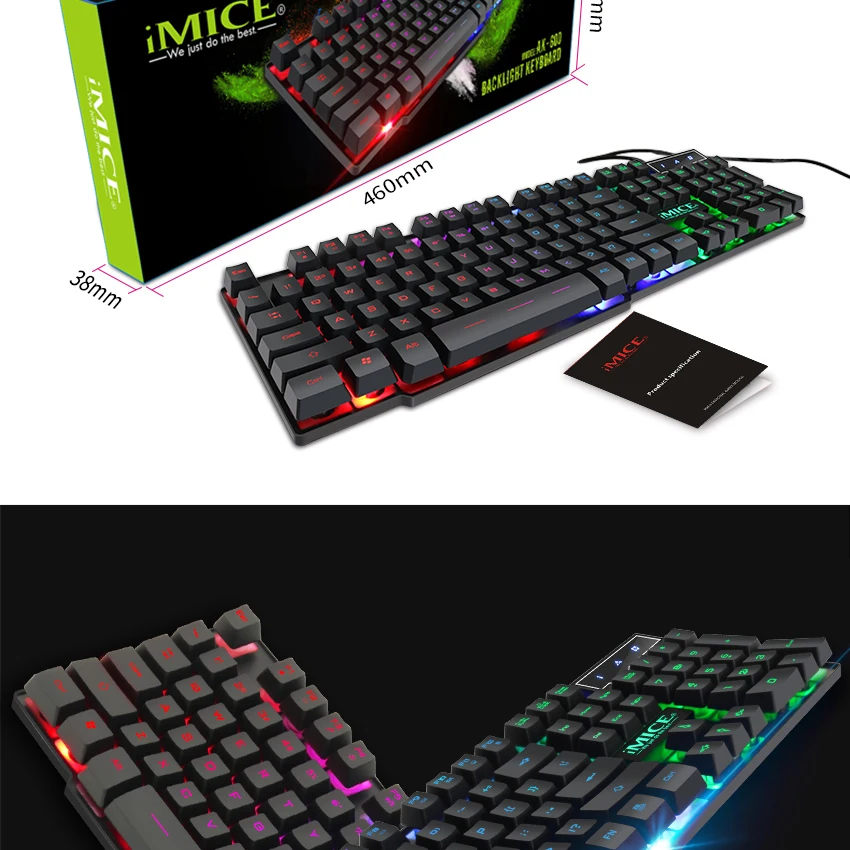 Игровая клавиатура iMice с механическим ощущением, 104 клавиш, клавиатура с RGB подсветкой, компьютерная геймерская клавиатура для DOTA CS с RU стикерами