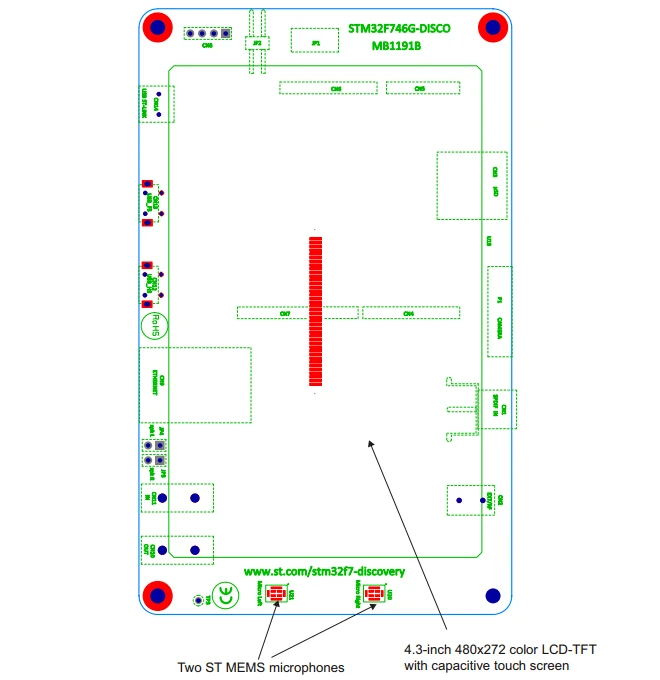 STM32 комплект обнаружения STM32F746G-DISCO/32F746GDISCOVERY, с STM32F746NG MCU и 4,3 дюймовый TFT емкостный сенсорный ЖК-экран