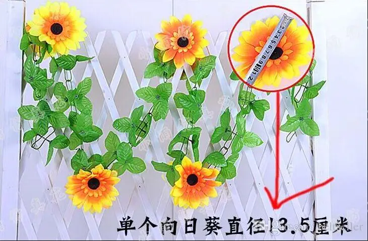  240CM Long Artificial Sunflower Silk Flowers Garland Vine Ivy Rattan Leaf Flower Craft for DIY Home Wedding Floral Decorative Flowers