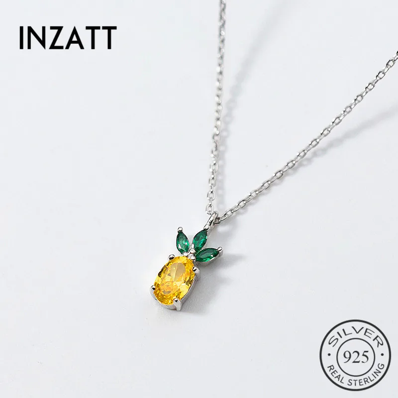 

INZATT Punk Fruit Yellow Pineapple Pendant Necklace Fashion Choker For Women Birthday Party Charm Silver 925 Trendy Jewelry gift