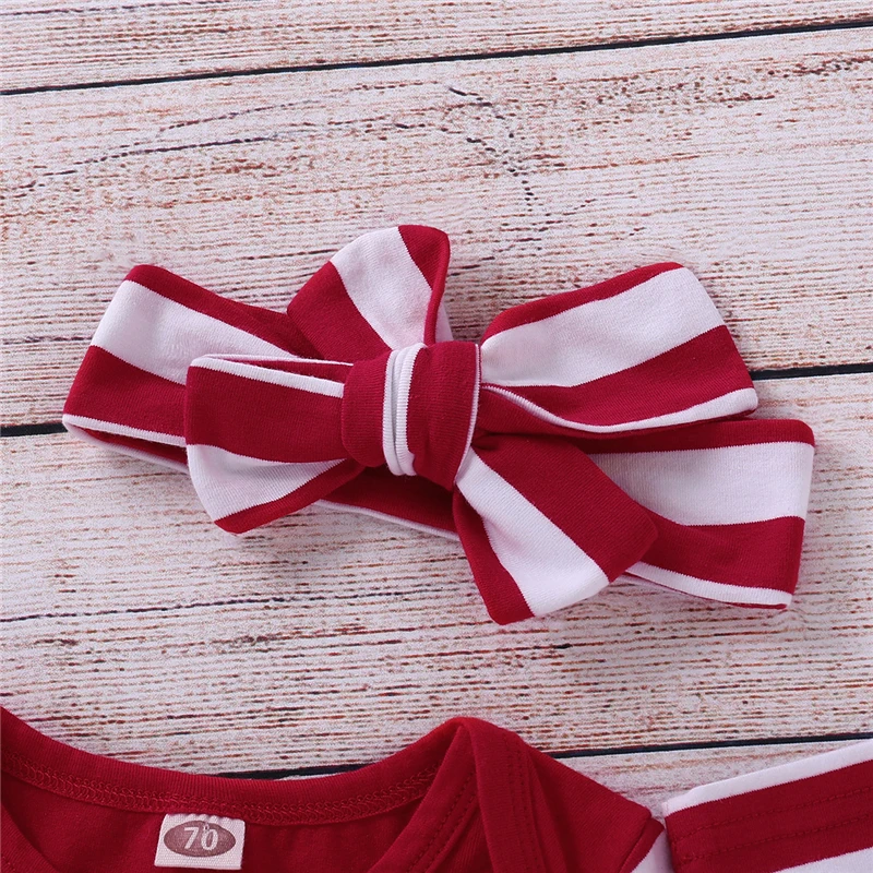 Рождественский комбинезон в полоску для новорожденных девочек; повязка на голову; рождественские наряды; одежда с надписью; От 0 до 2 лет