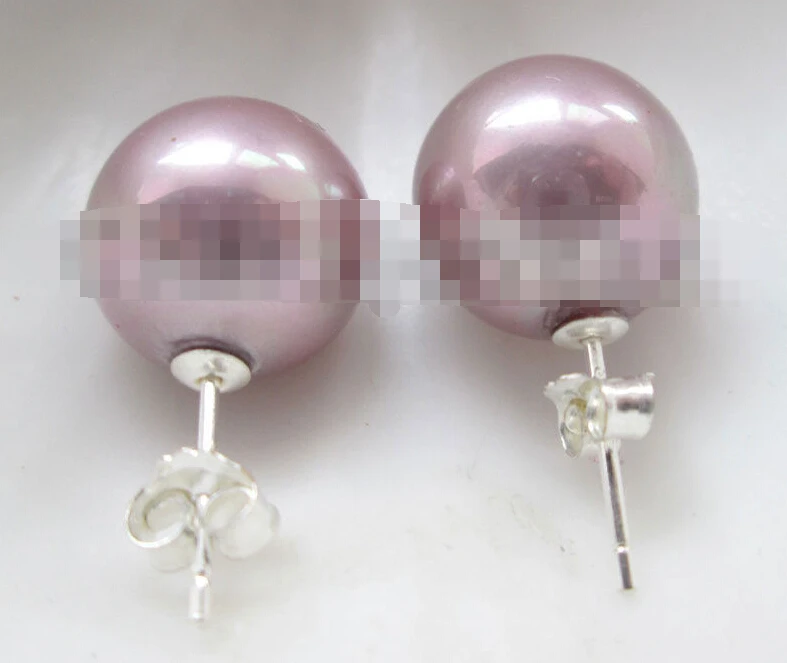 

hot sell new - 1127 perfect round purple sea shell pearl earring