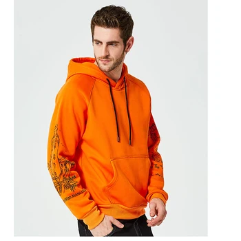 

Winter Men's Hoodies Fashhion Warm Fleece Long Sleeve Hip Hop Thicken Streetwear Male Orange Sweatshirts Men EU Size Pullover