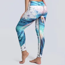 Женские Эластичные синие обтягивающие штаны с принтом для тренировок в тренажерном зале для йоги бега занятий спортом леггинсы для фитнеса дропшиппинг