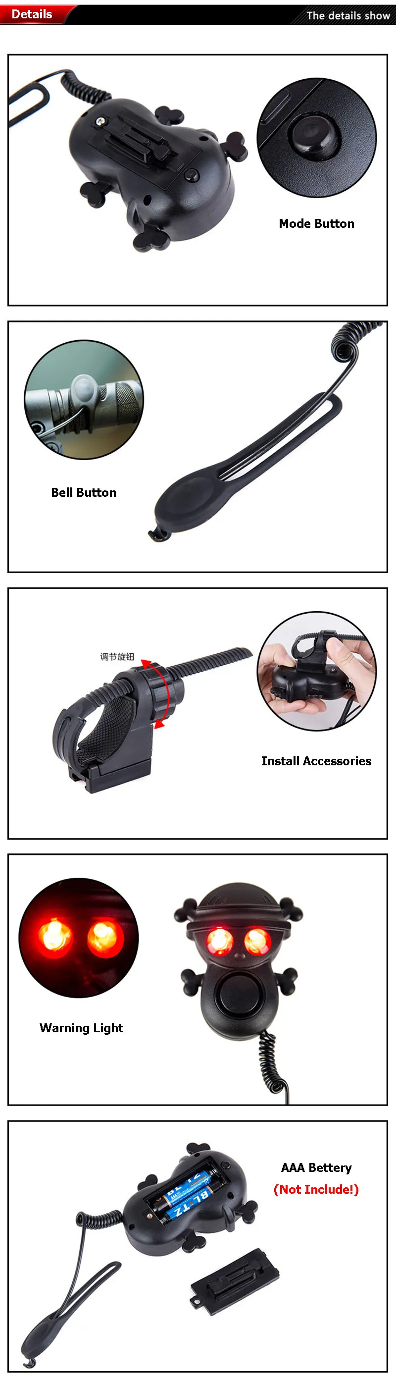 2 in 1 Bicycle Bell Bike Light 120db MTB Road Bike Front Handlebar Electronic Horn Waterproof Cycling Warning Light Lamp PA0118 (6)