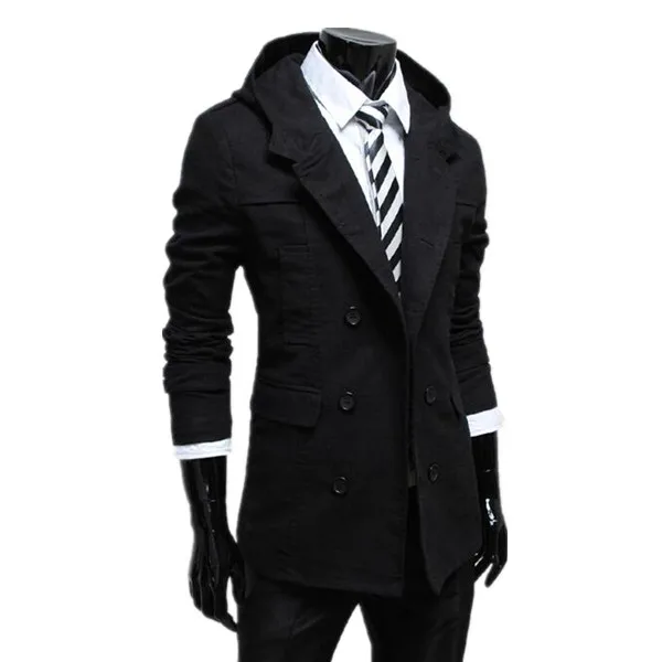 2018 Hot Fashion autumn and winter mens trench coat double-breasted design Hooded trench coat Solid Slim Men Casual Jacket
