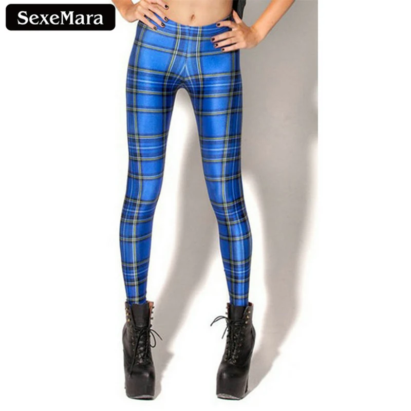 SexeMara 2017 font b Tartan b font Blue Digital Print Leggings Interest Gothic Creative Fitness Women