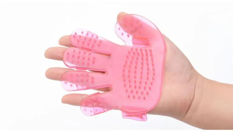 Перчатки для шерсти домашних животных, гребень для кошек, собак, перчатки для уборки, щетка для домашних животных, перчатки для удаления волос, мягкие эффективные перчатки для ухода за домашними животными - Цвет: Pink transparent