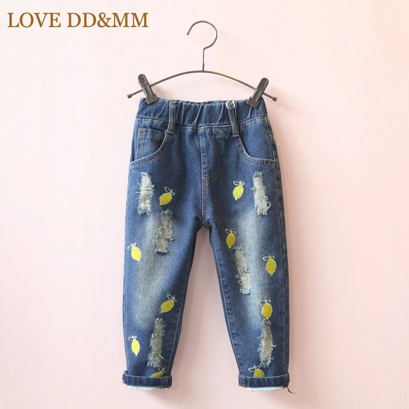 

LOVE DD&MM Girls Pants 2019 Children's Clothing Cartoon Lemon Embroidered Fashion Hole Jeans Trousers Kids Clothes
