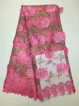 

pink 3d flower fabric high quality 3d lace fabric with beads 5yards african 3d fabrics with stone french tulle lace fabric 5yds