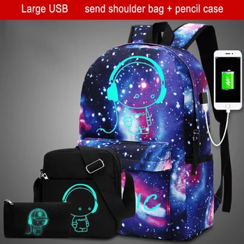 

School Backpack Luminous School Bags For Boy Starry Sky Student Backpack Daypack Shoulder With USB Charging Port Lock Backpacks