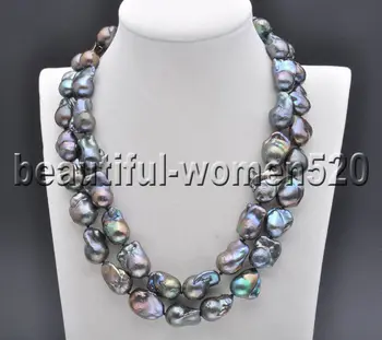 

Z7661 2Strands 22mm Peacock-Black Baroque Reborn KESHI PEARL Necklace 18inch