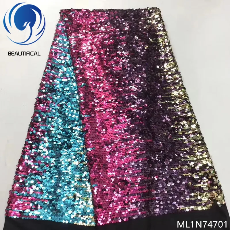 

BEAUTIFICAL French sequins tull fabrics 5 yards nigerian wedding party tulle lace fabric french ML1N747