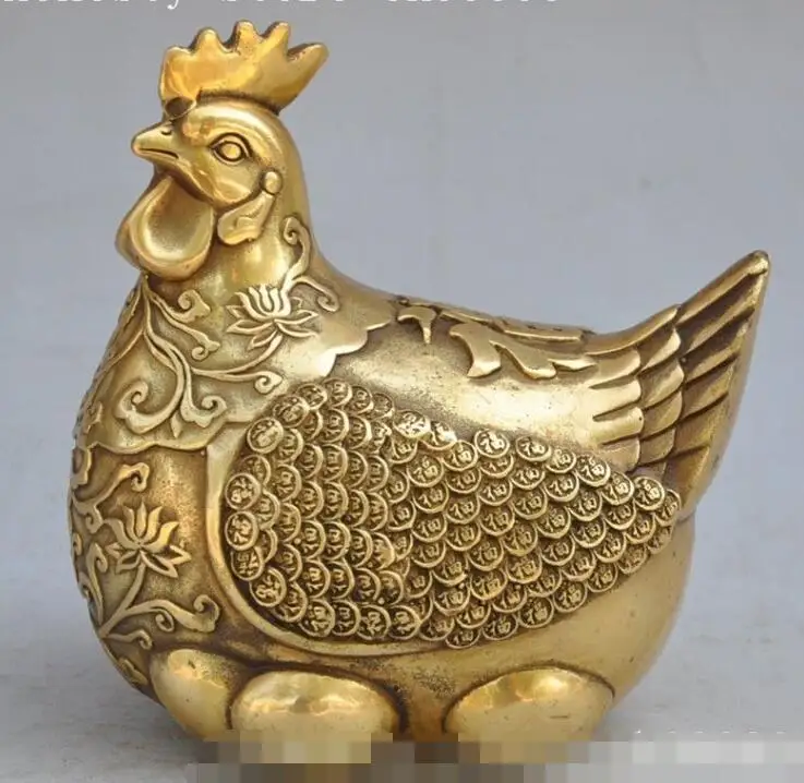 

S06844 Marked Chinese bronze copper zodiac chicken rooster animal money lucky Statue discount 30% (C0324)