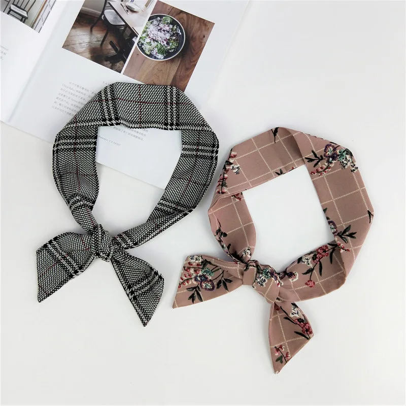 

Fashion Retro Floral Stripe Scarves Women Skinny Satin Scarf Soft Headband Scarf Female Foulard Neckerchief Hair Tie Band Girls