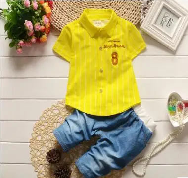 

Boys Short-sleeved Shirt 2019 Summer New Korean Children's Wear Cotton Baby Girls Striped Shirt Children's Clothing Set QHX007