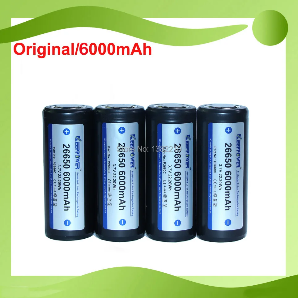 Keeppower 10PCS/LOT 2018 New Model 3.7V 26650 ICR26650 6000mAh High Drian Protected Flashlight Battery Diameter is 26.9mm | Электроника